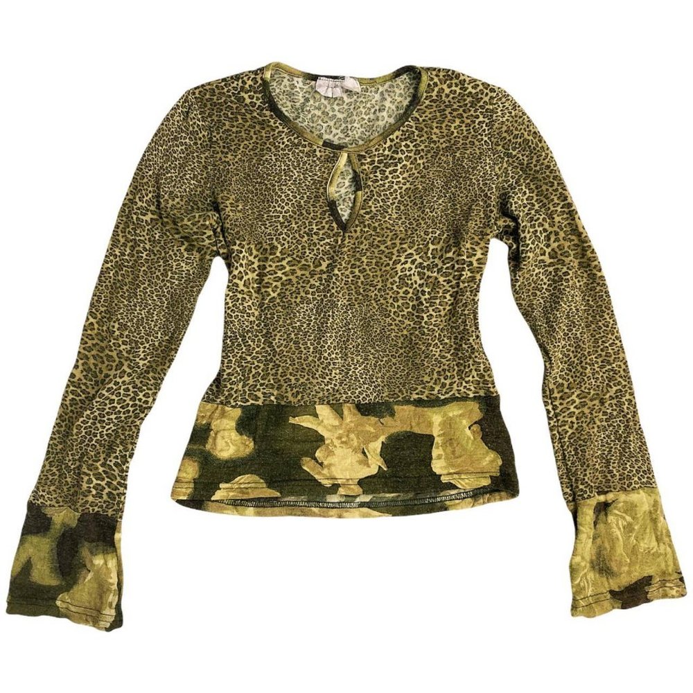 🍓Y2K GREEN CHEETAH AND CHERUB PRINT LONG SLEEVE🍓